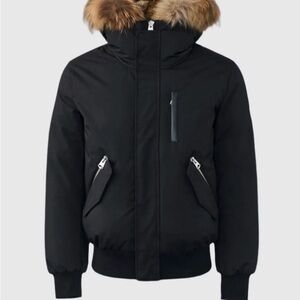 Mackage Black Bomber Jacket with Fur Hood